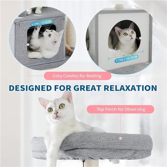 Modern Cat Tower, Wood Cat Tree with Scratch Post and Top Perch Bed, 20 Lbs - Picture 7 of 7